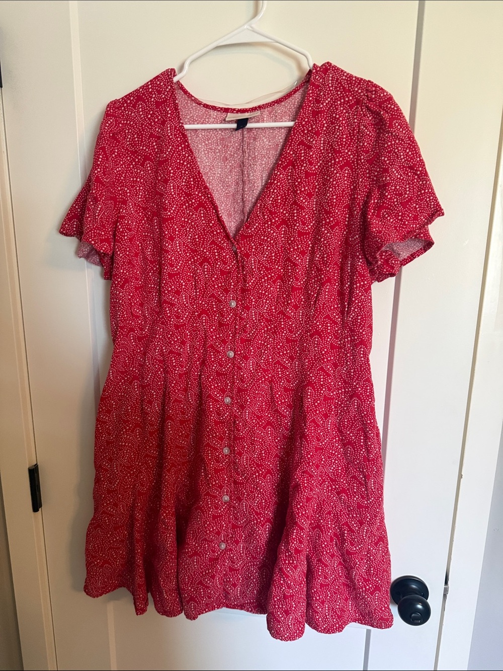 Universal Standard Red Button-Front Mini Dress with Star Print